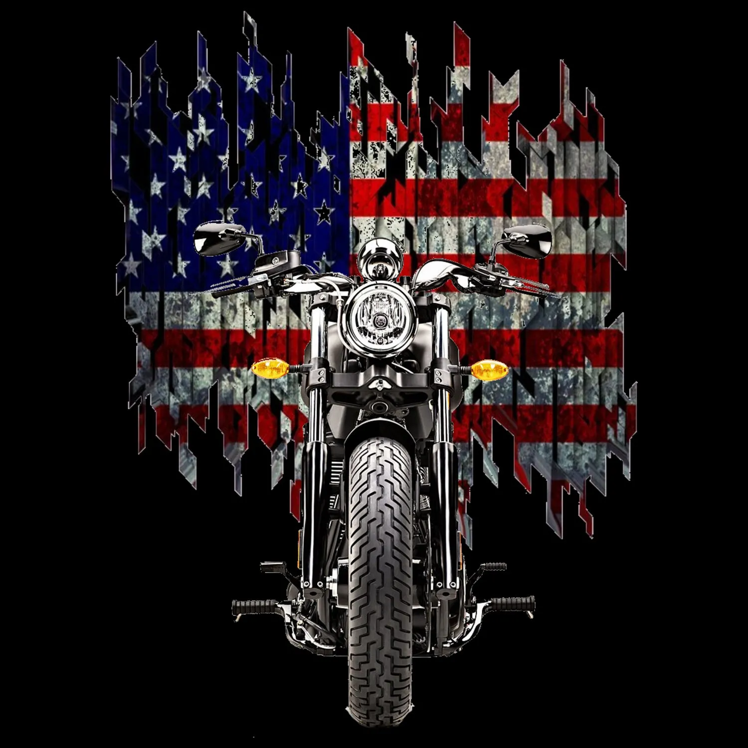 American Flag With Motorcycle T-Shirt