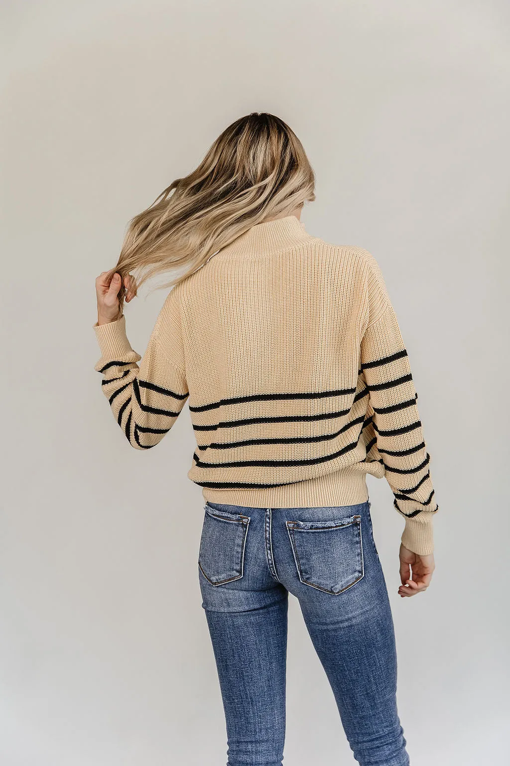 Ampersand Cream & Black Stripe Zip Sweater