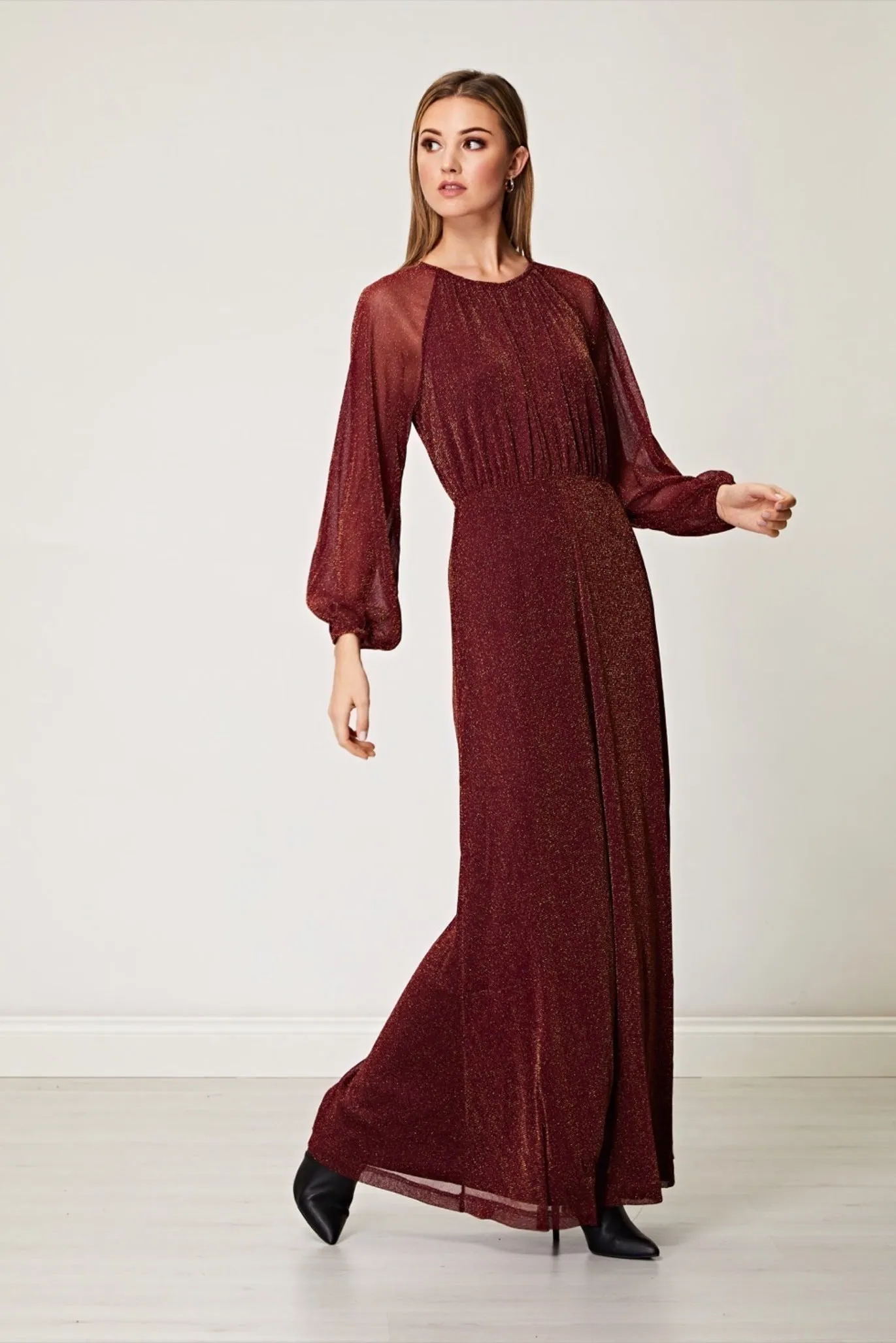 Angeleye Sparkly Lurex Flickering Chiffon Long Sleeve Maxi