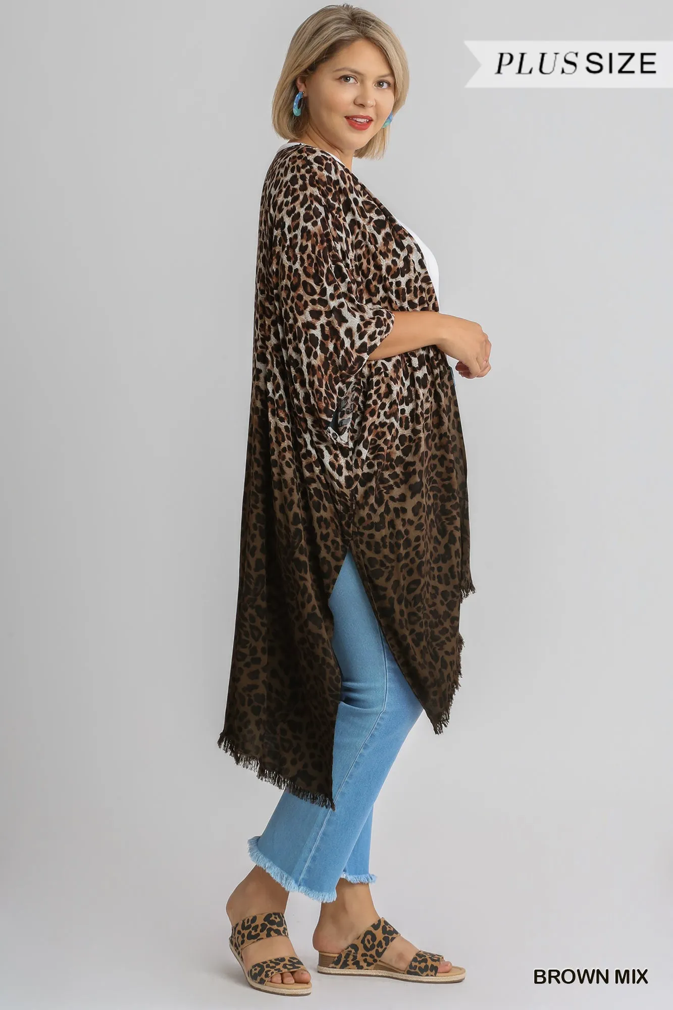 Animal Print Ombre Kimono- Plus