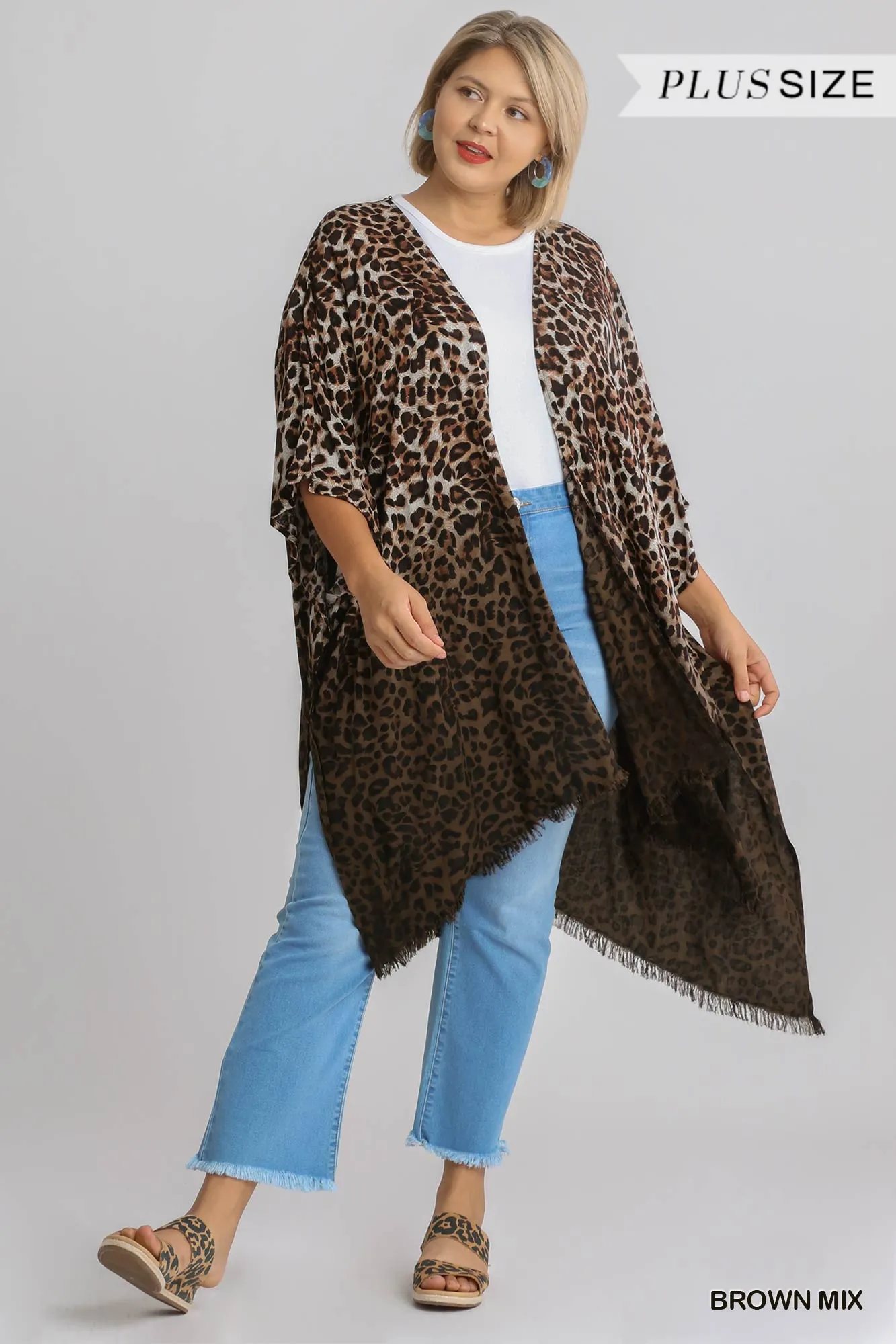 Animal Print Ombre Kimono- Plus