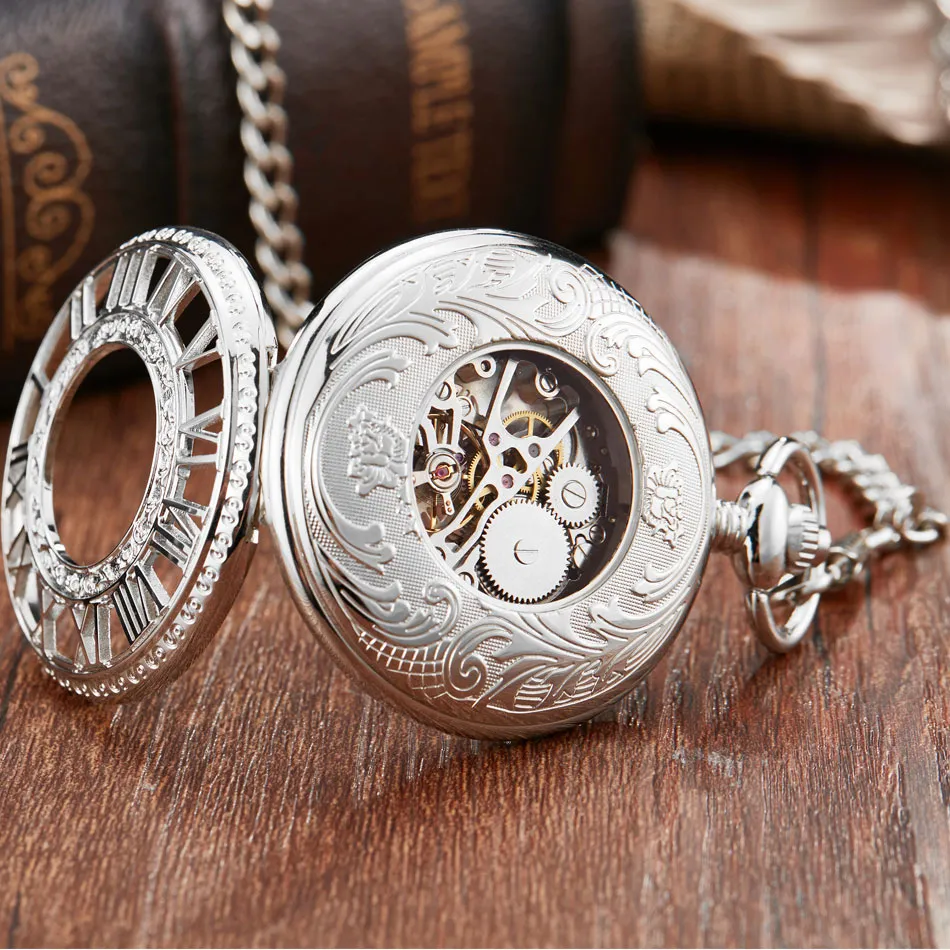 Antique Steampunk Skeleton Mechanical Pocket Watch for Men Women