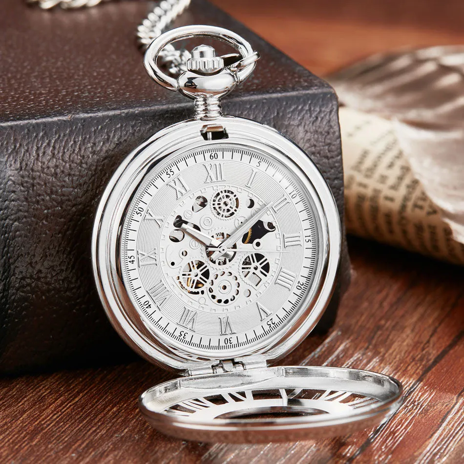 Antique Steampunk Skeleton Mechanical Pocket Watch for Men Women