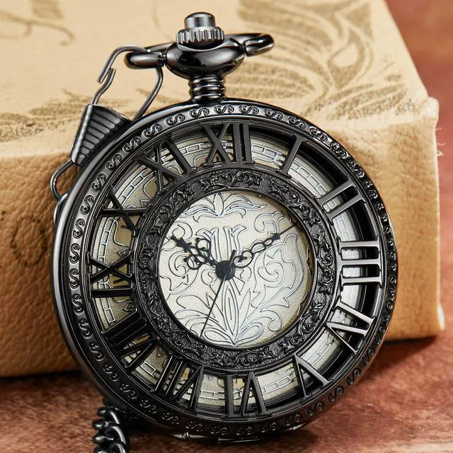 Antique Steampunk Skeleton Mechanical Pocket Watch for Men Women