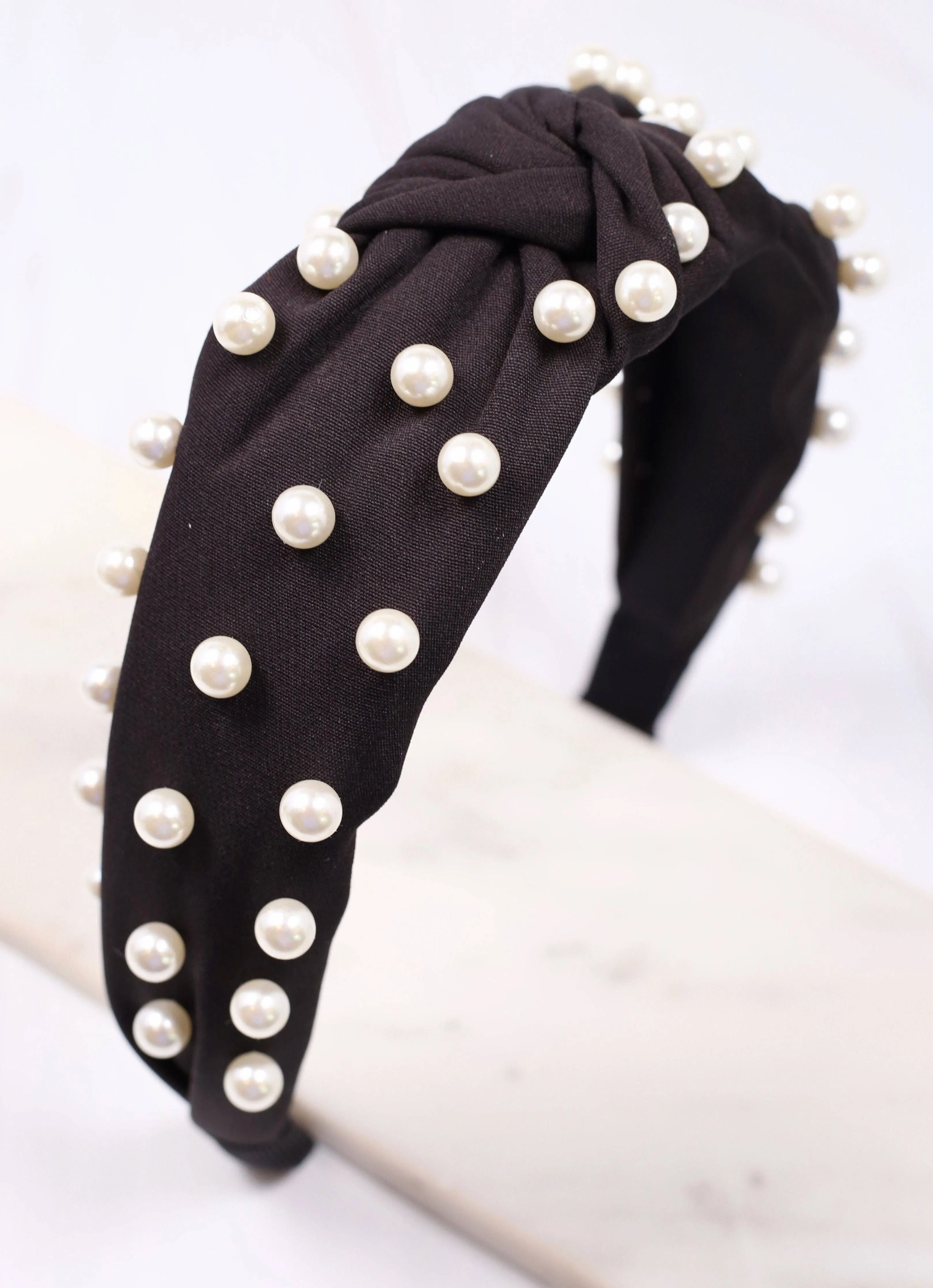 Apollo Headband with Pearls in Black