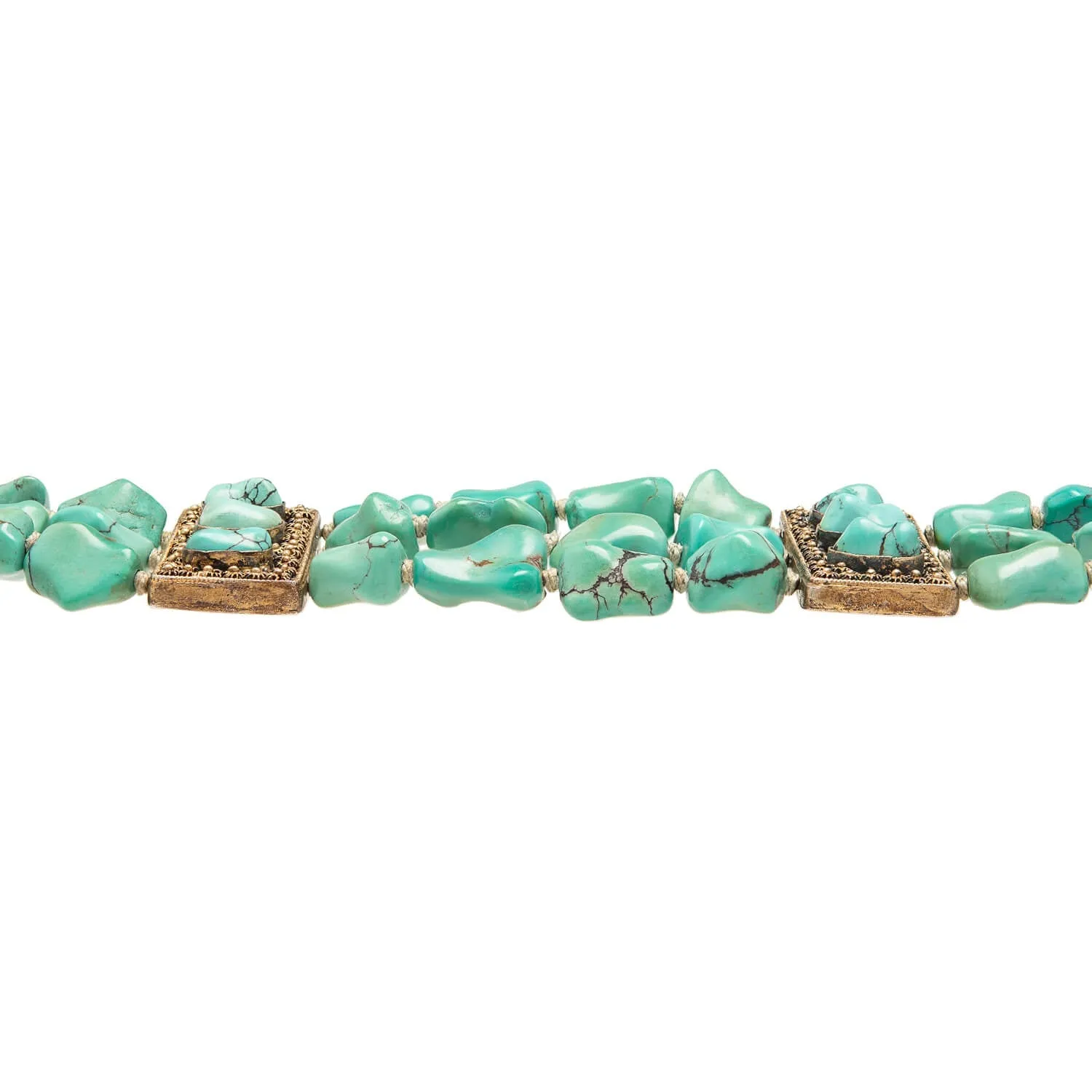 Art Deco Sterling Gilt Turquoise Nugget Bracelet