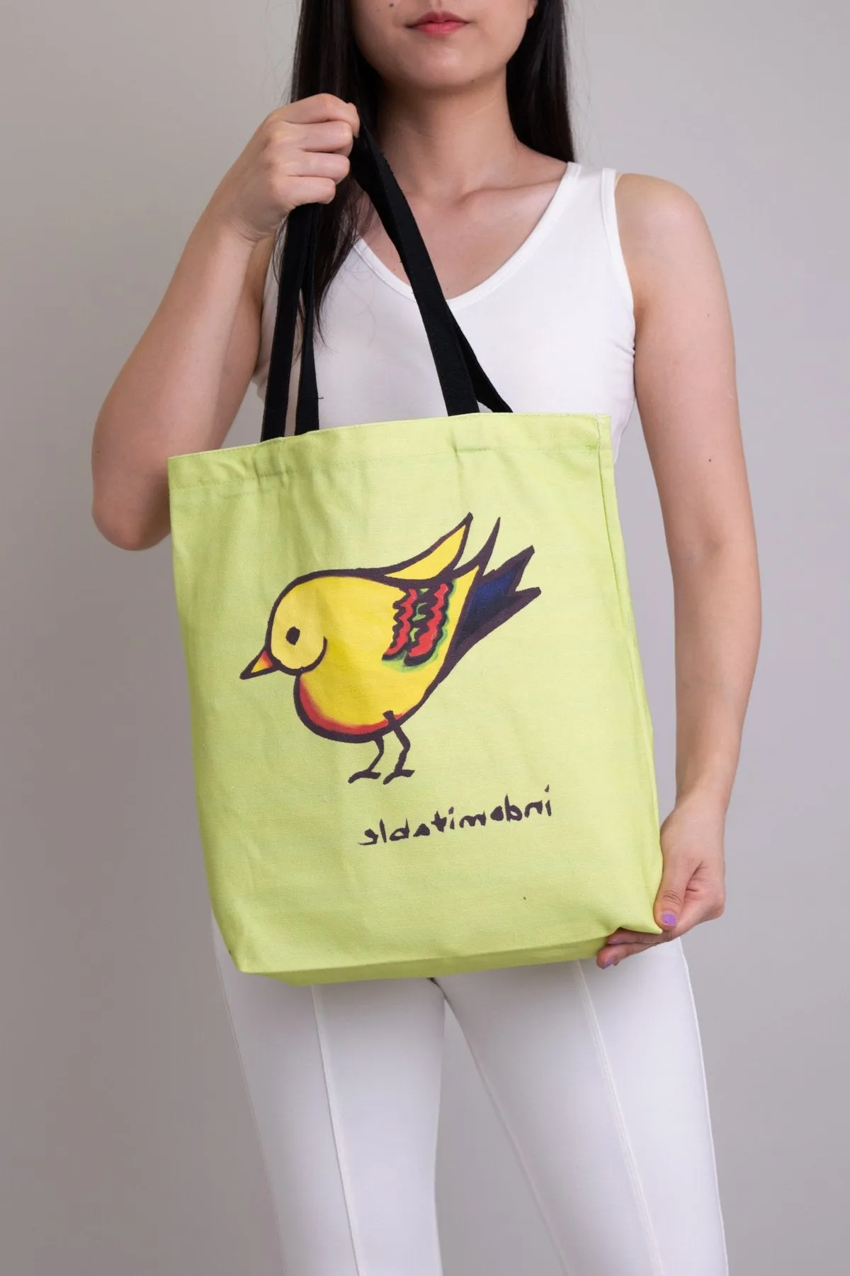 Artwork Totebag, Green Heartbird, Cotton