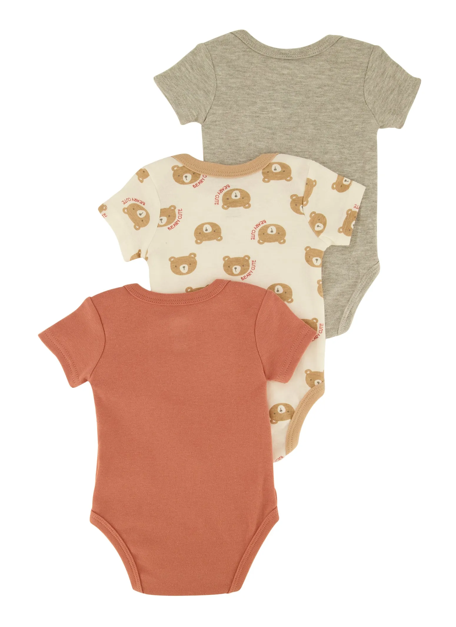 Baby Boys 0-9M Bear Chenille Patch Graphic Bodysuit Trio