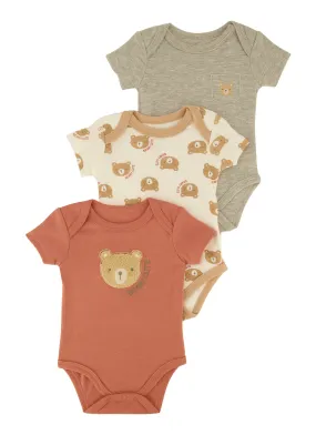 Baby Boys 0-9M Bear Chenille Patch Graphic Bodysuit Trio