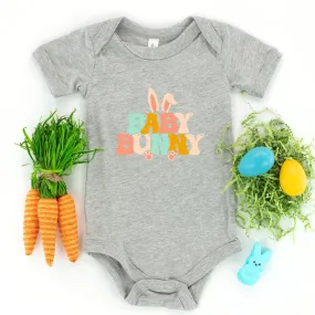 Baby Bunny Ears Short Sleeve Bodysuit, Heather Grey