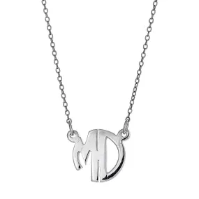 Better Jewelry Modern .925 Sterling Silver Rounded Double-Letter Monogram Pendant with Chain (MADE IN USA)