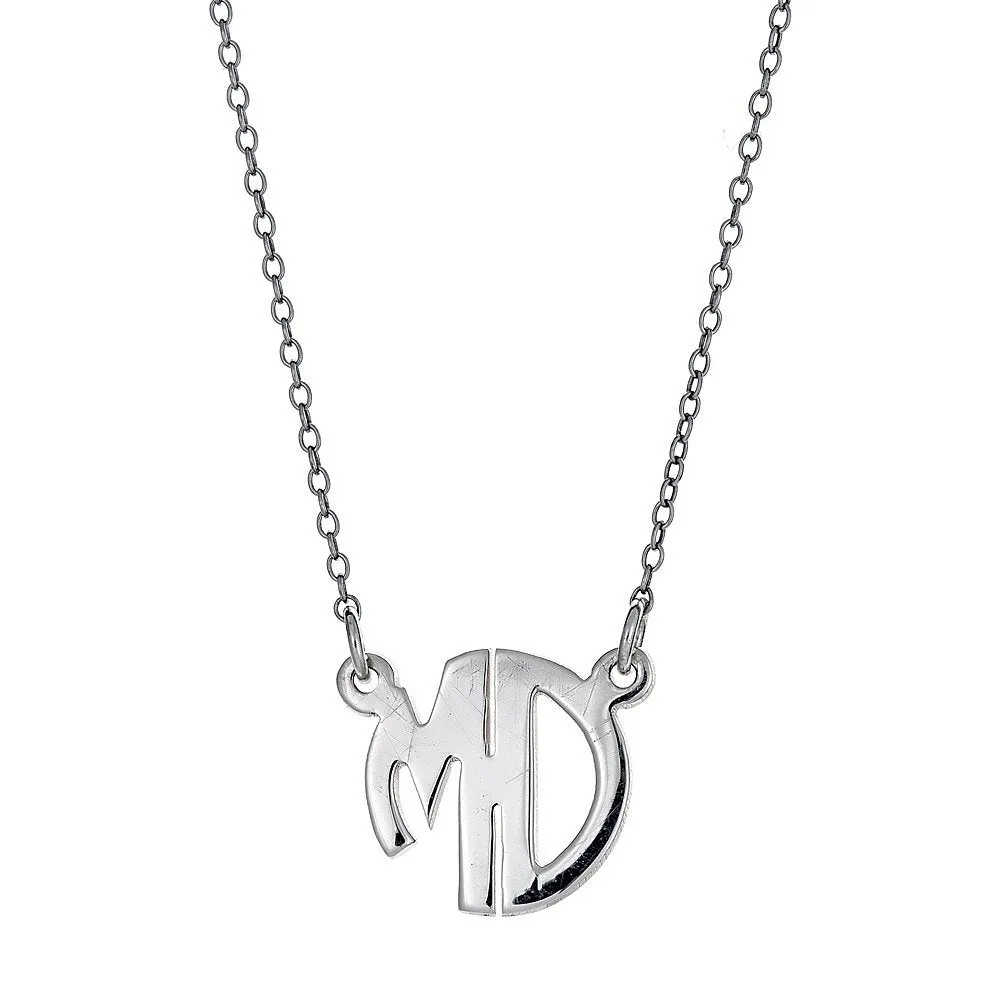 Better Jewelry Modern .925 Sterling Silver Rounded Double-Letter Monogram Pendant with Chain (MADE IN USA)