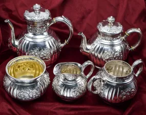 Black Starr & Frost Antique Sterling Silver Repousse Tea and Coffee Set of 5