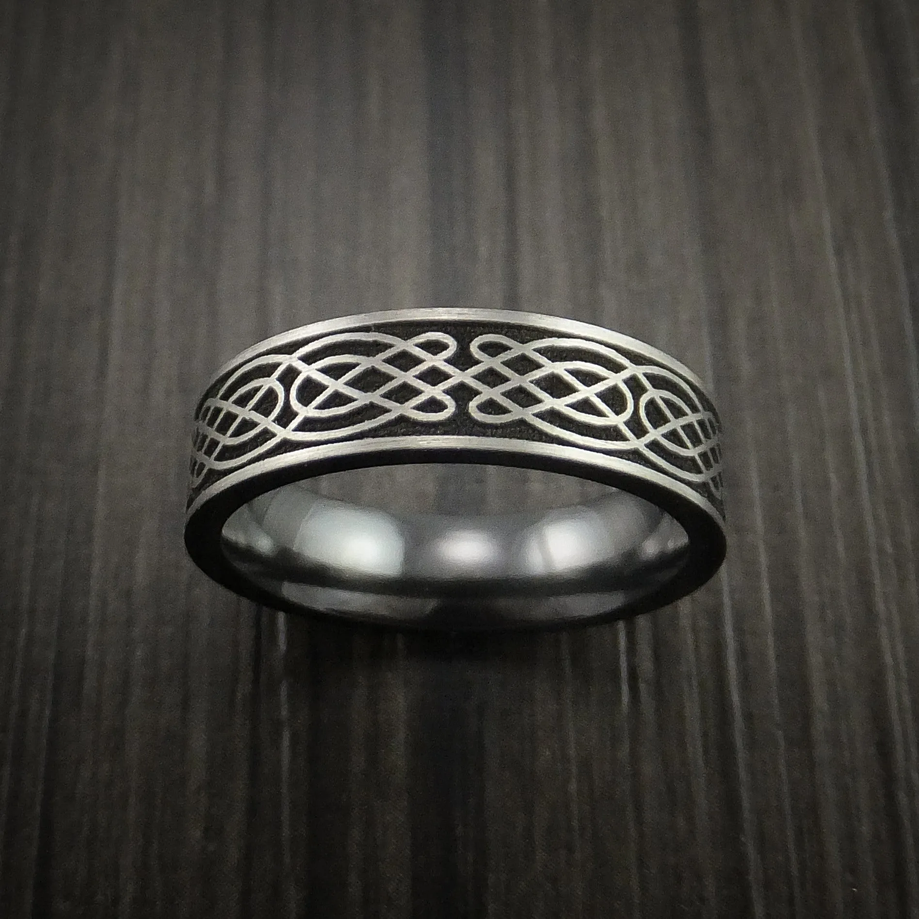 Black Titanium Celtic Irish Knot Men's Ring Carved Pattern Design Band