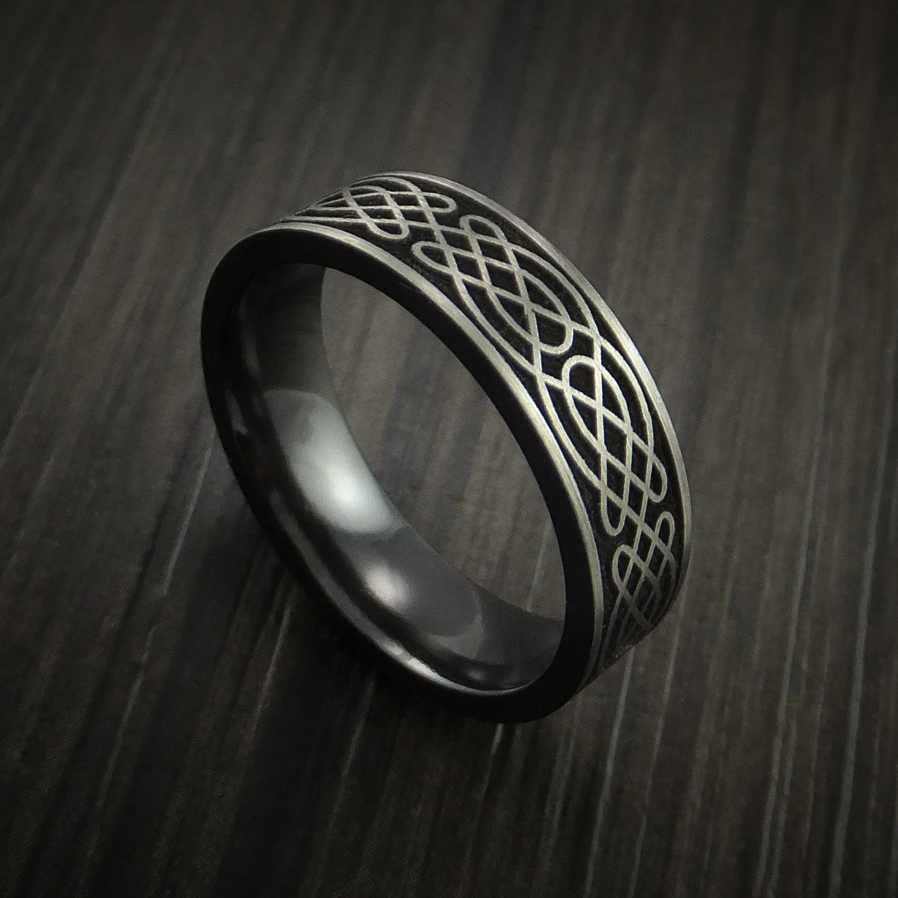 Black Titanium Celtic Irish Knot Men's Ring Carved Pattern Design Band