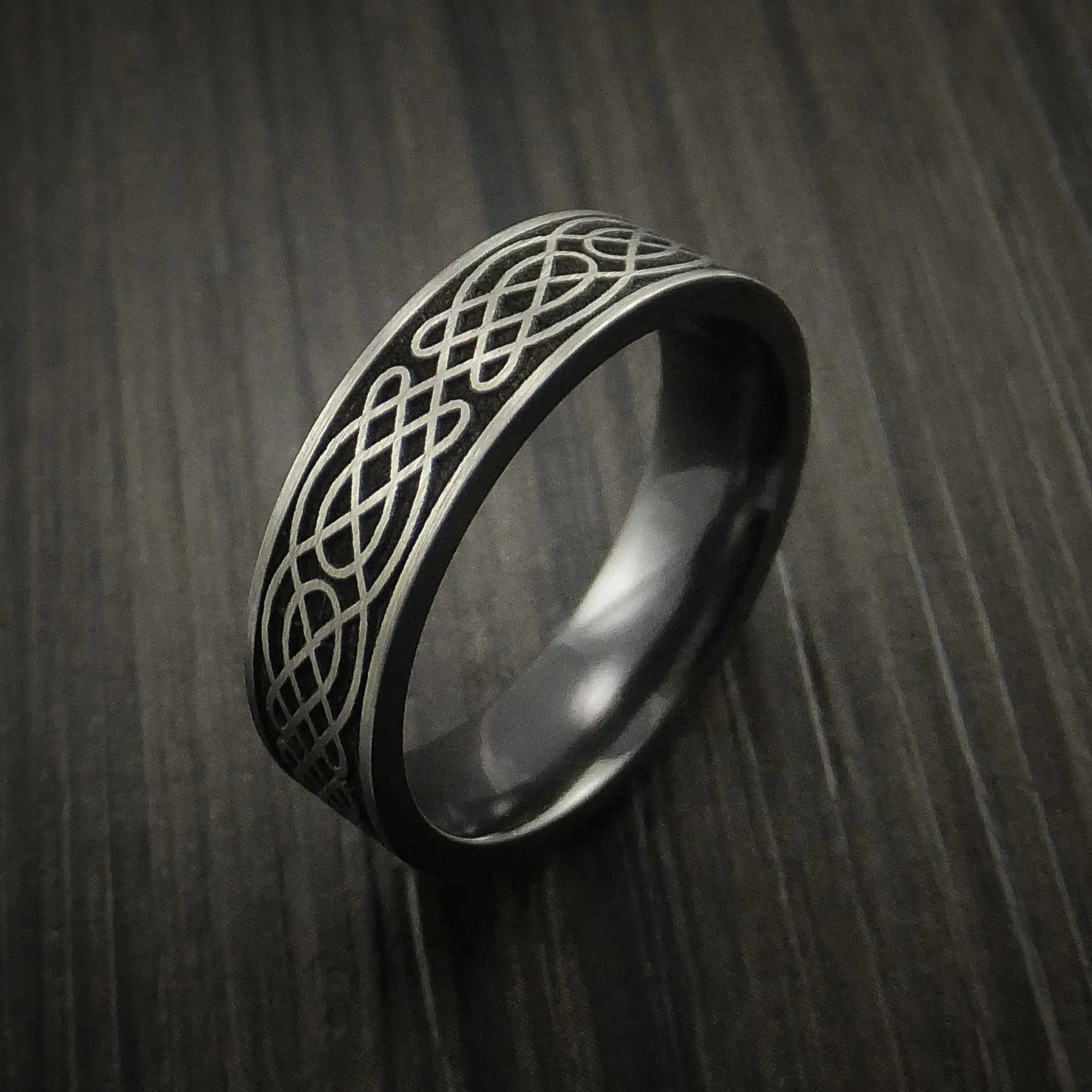 Black Titanium Celtic Irish Knot Men's Ring Carved Pattern Design Band