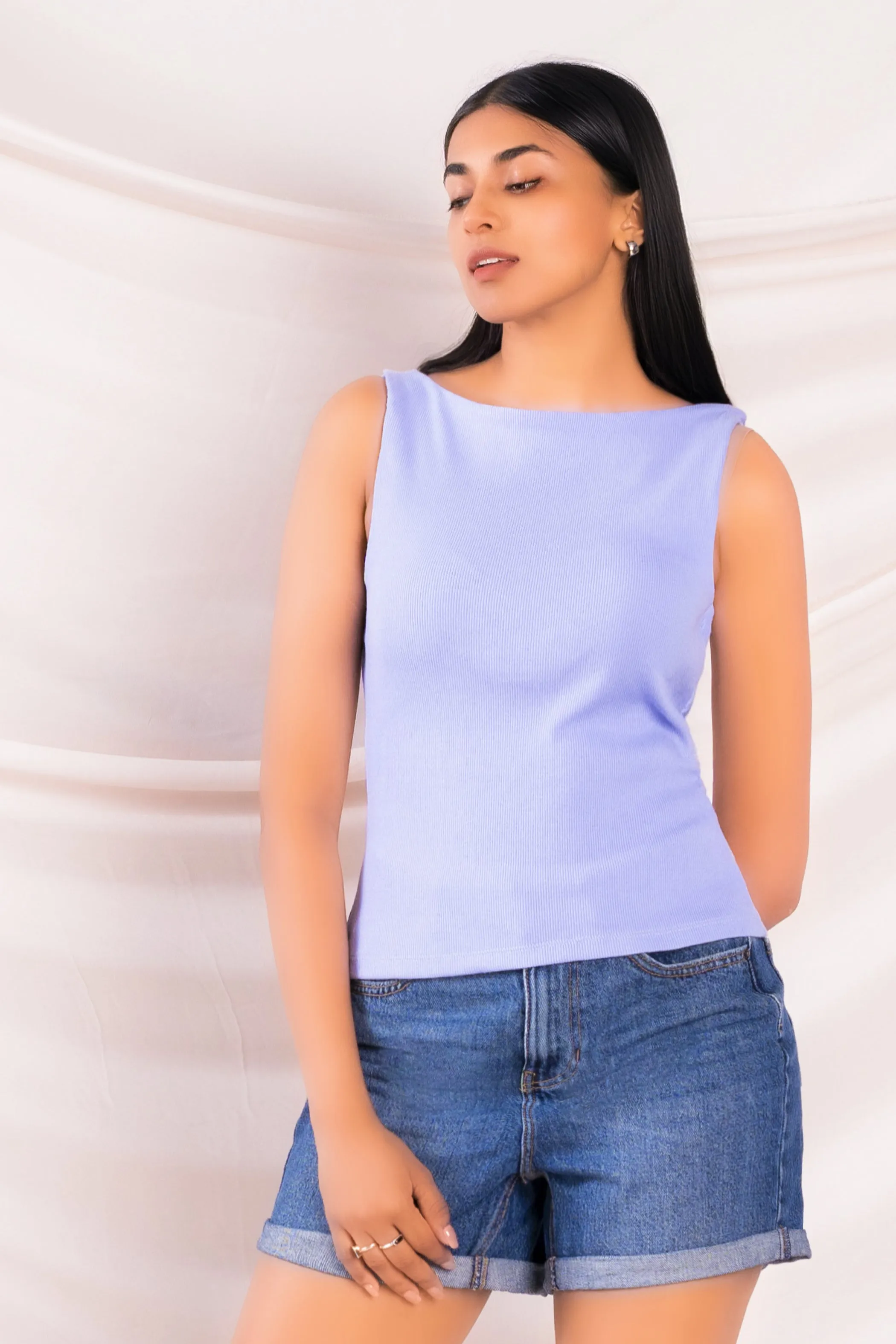 Boat Neck Ribbed Top