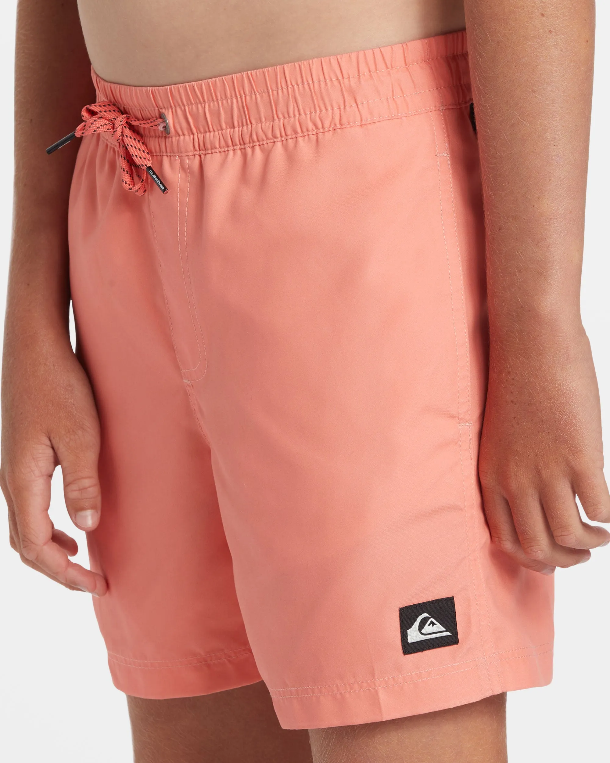 Boys 8-16 Everyday Solid Volley 14" Elastic Waist Shorts - Living Coral