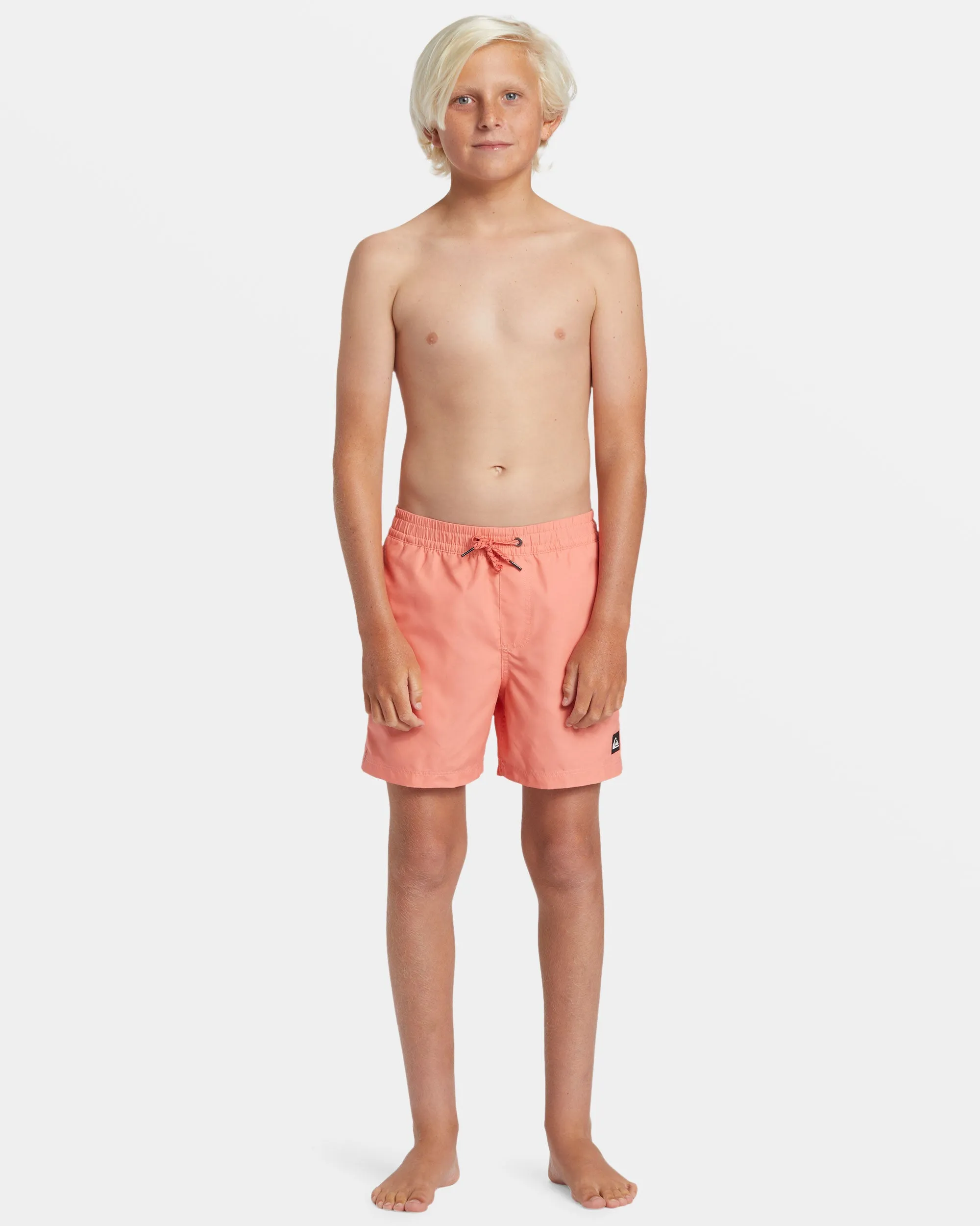 Boys 8-16 Everyday Solid Volley 14" Elastic Waist Shorts - Living Coral