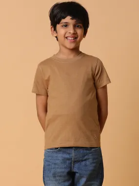 Boys Brown Solid Cotton T-shirt