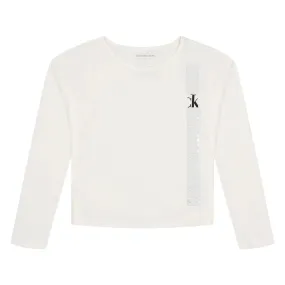 Calvin Klein Girl's Vertical CK Long Sleeve Tee