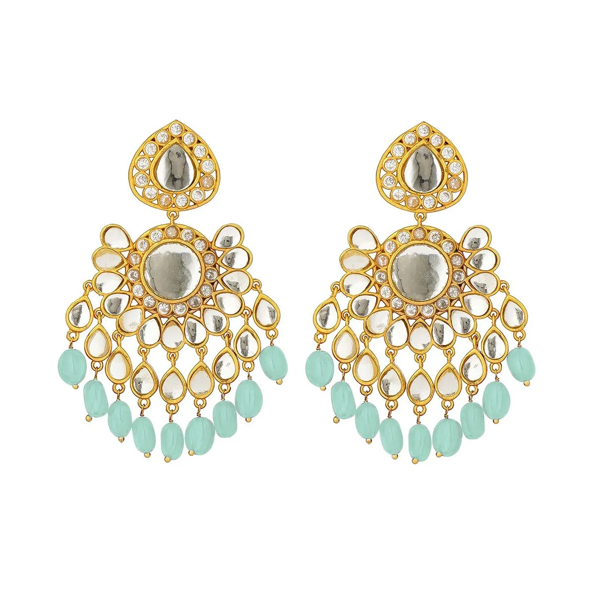 Chandni Statement Earrings - Aqua Green Hydro Quartz