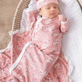 cherry blossom modal magnetic cozy sleeper gown   hat set with ruffles