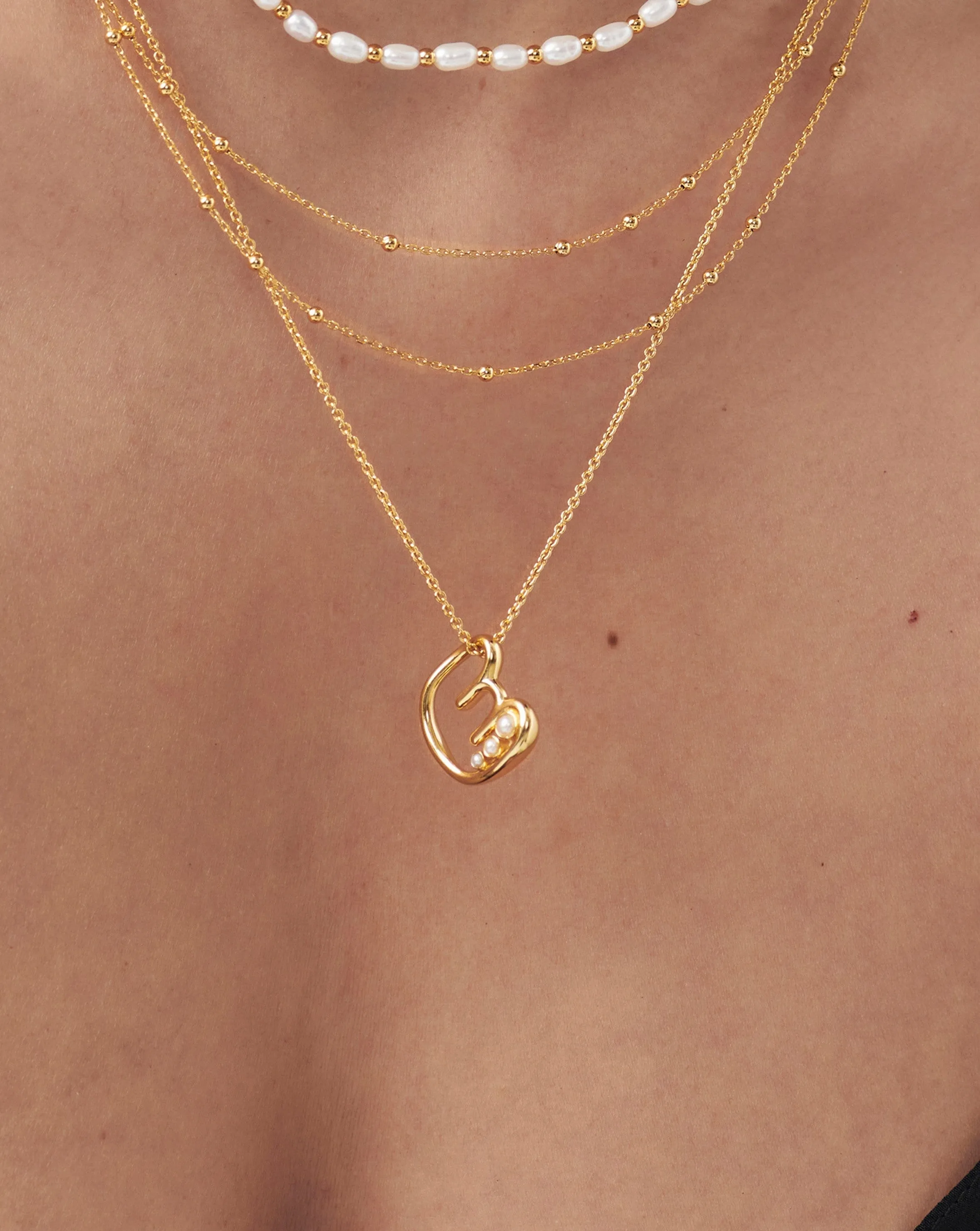 Chubby Pearl Initial Pendant Necklace  - Initial E | 18ct Gold Plated Vermeil/Pearl