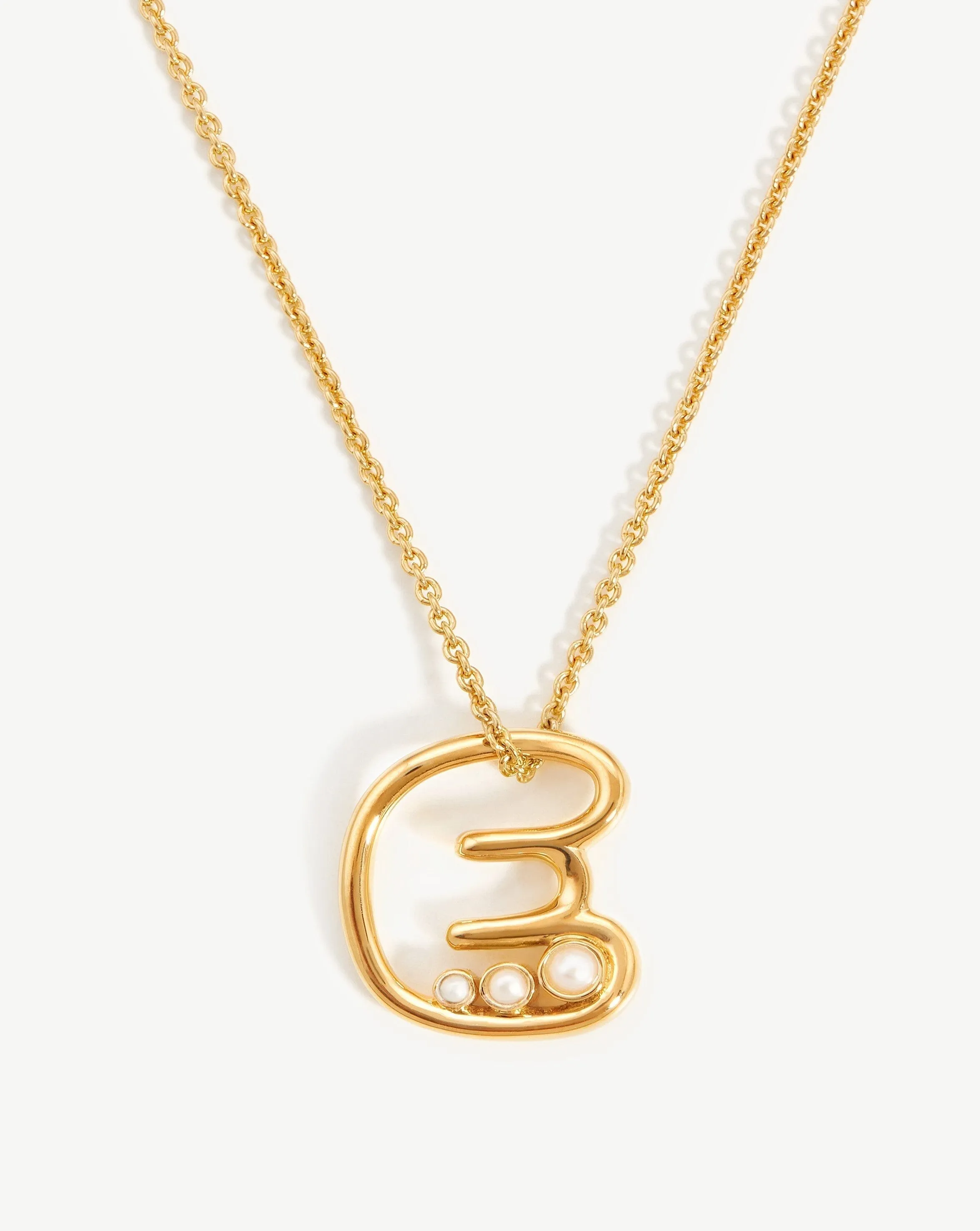 Chubby Pearl Initial Pendant Necklace  - Initial E | 18ct Gold Plated Vermeil/Pearl