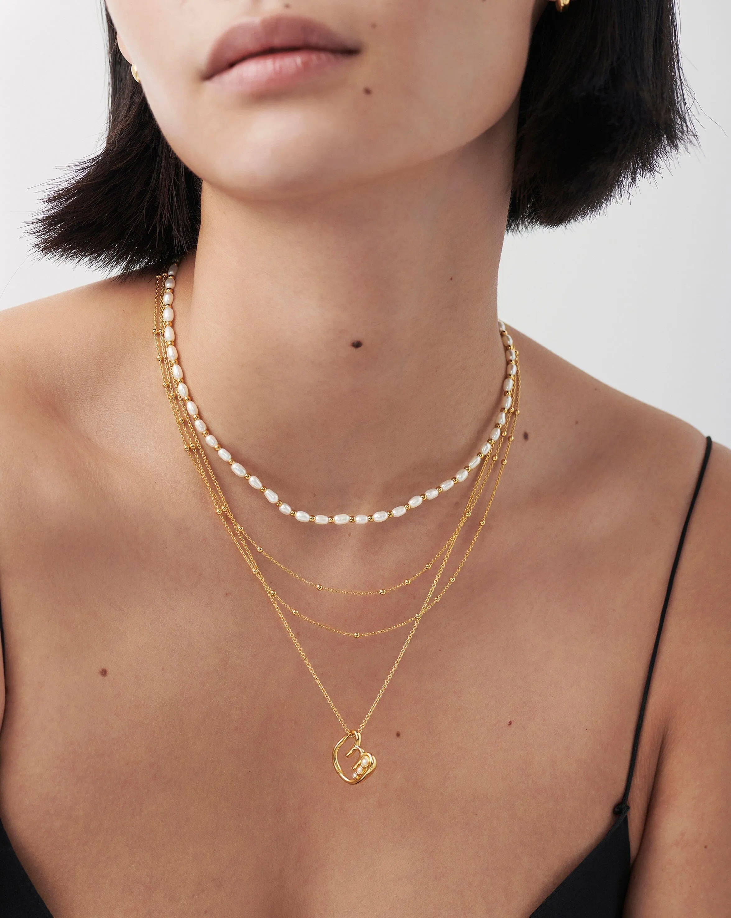 Chubby Pearl Initial Pendant Necklace  - Initial E | 18ct Gold Plated Vermeil/Pearl