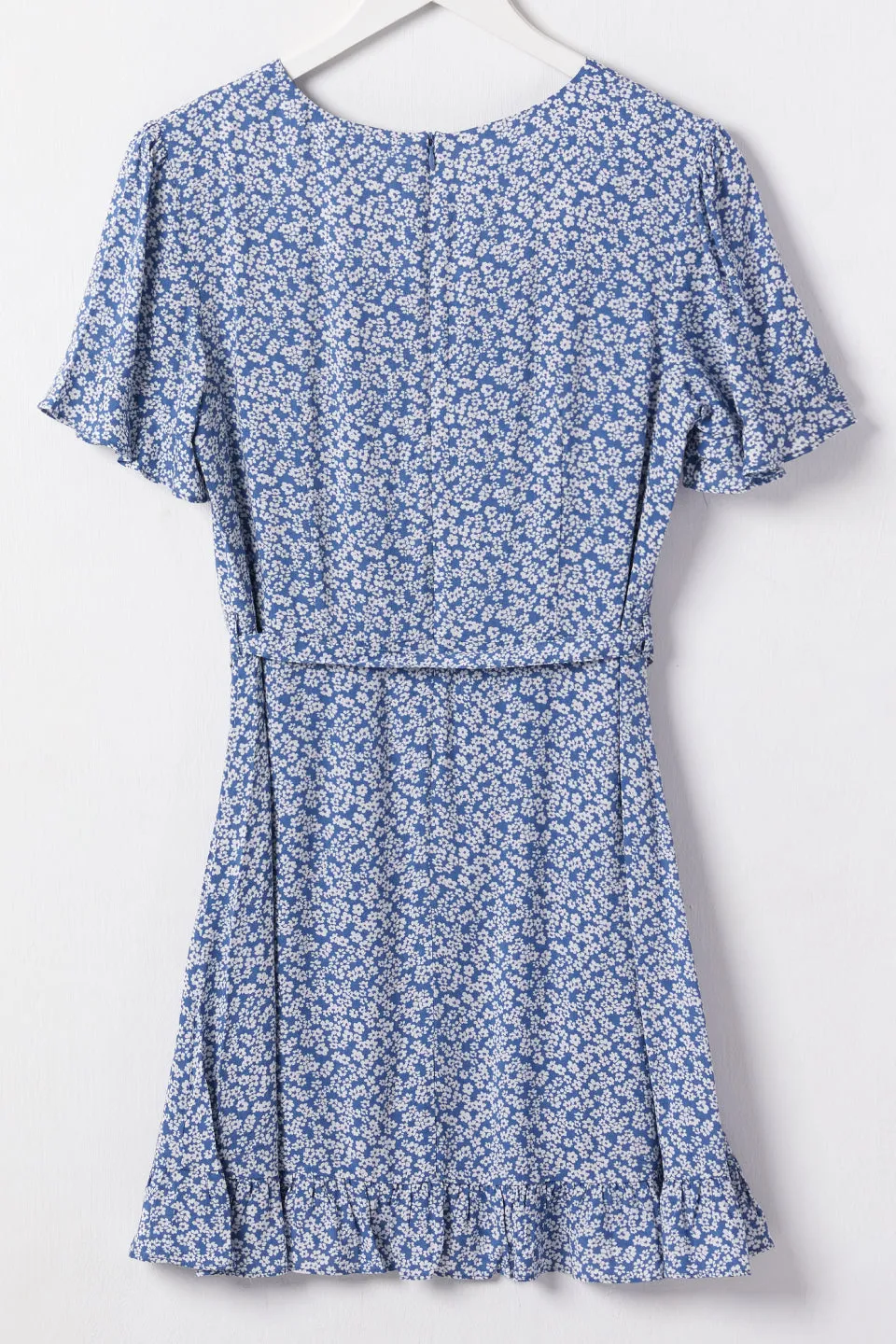 City Bound Cornflower Blue SS Fluted Cuff Shift Dress