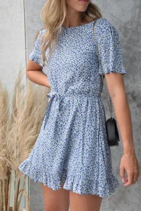 City Bound Cornflower Blue SS Fluted Cuff Shift Dress