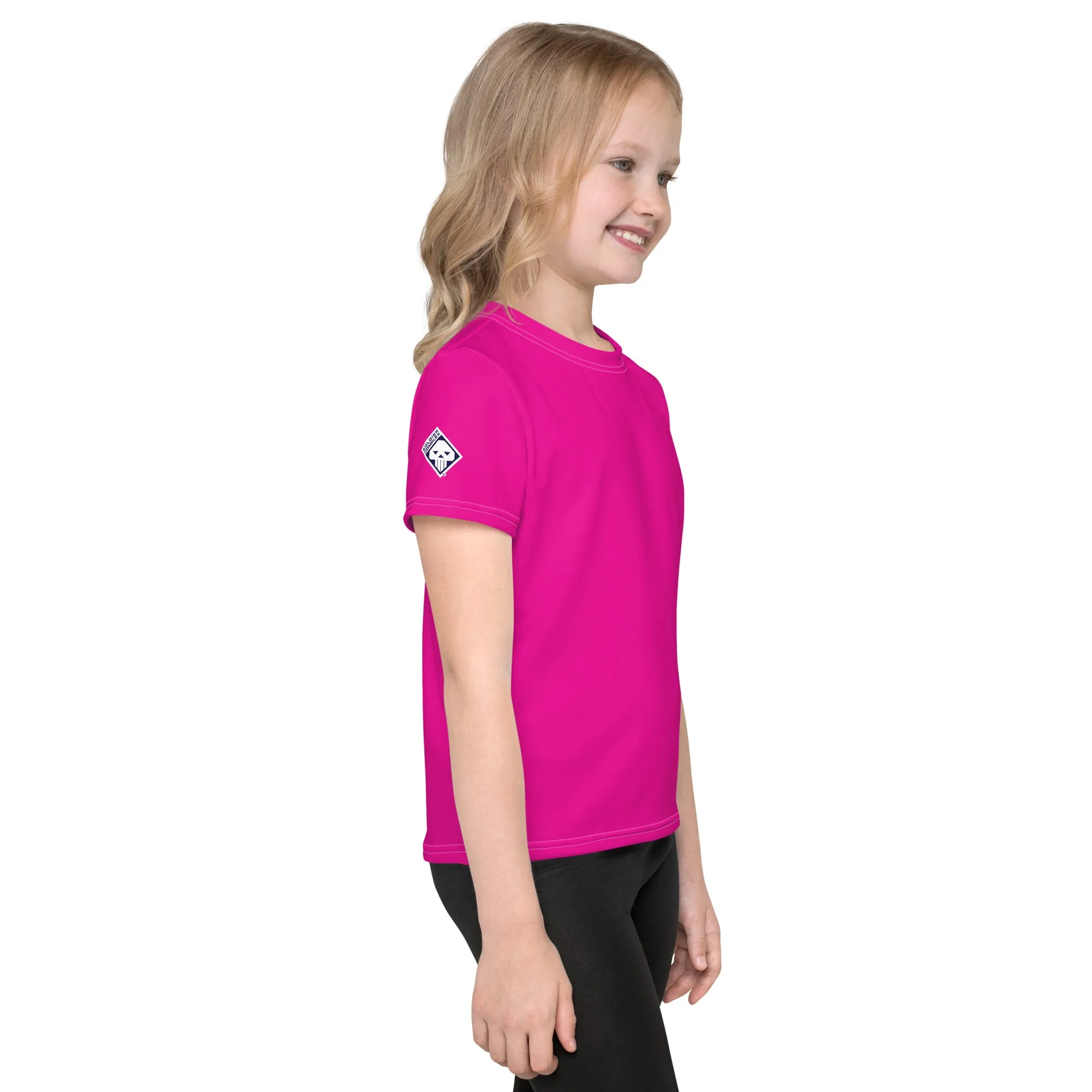 Colorful Sun Defense: Girls Short Sleeve Solid Color Rash Guard - Hollywood Cerise