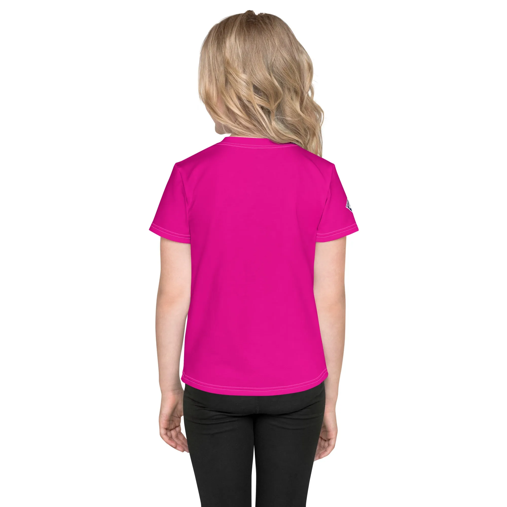 Colorful Sun Defense: Girls Short Sleeve Solid Color Rash Guard - Hollywood Cerise