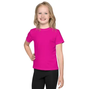 Colorful Sun Defense: Girls Short Sleeve Solid Color Rash Guard - Hollywood Cerise