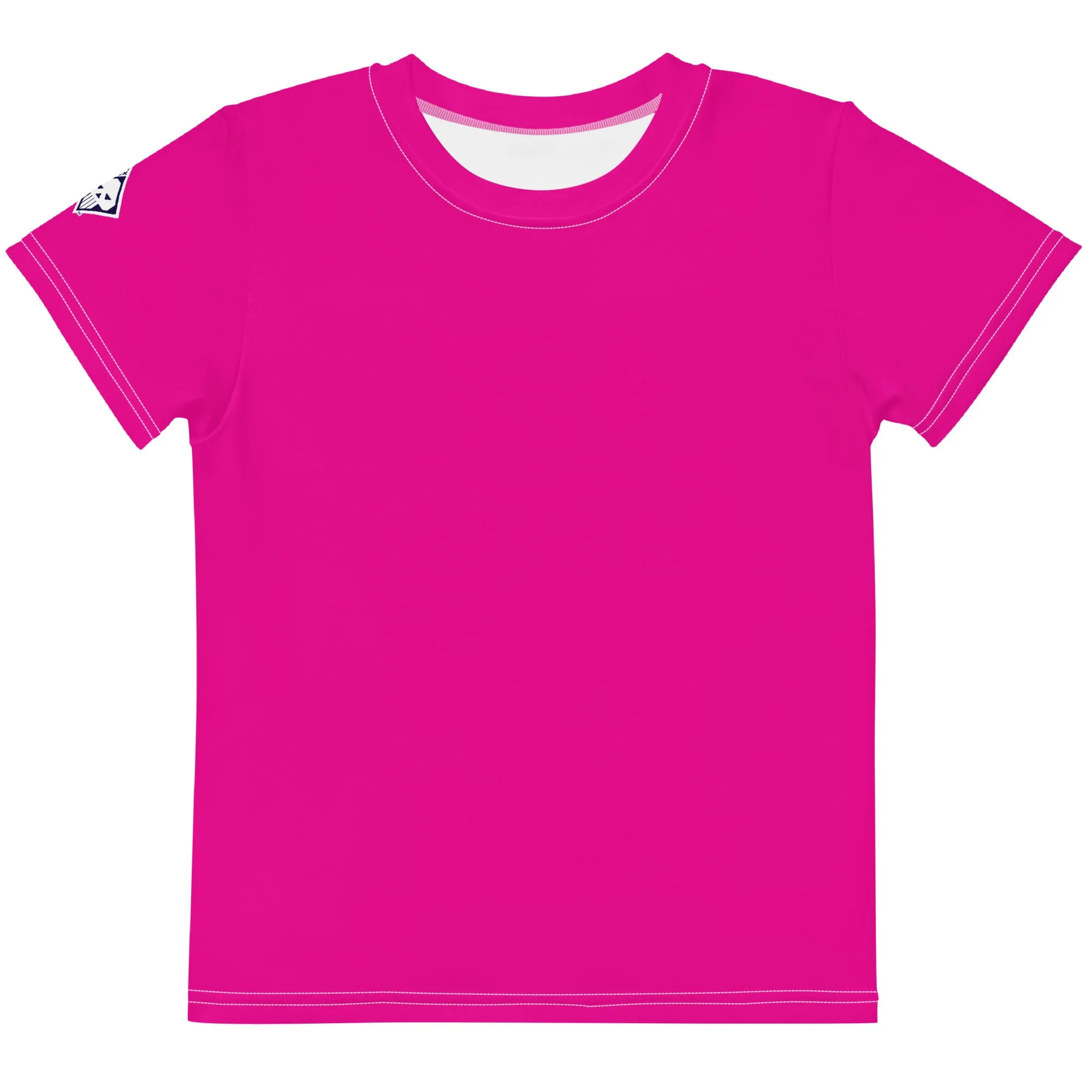 Colorful Sun Defense: Girls Short Sleeve Solid Color Rash Guard - Hollywood Cerise