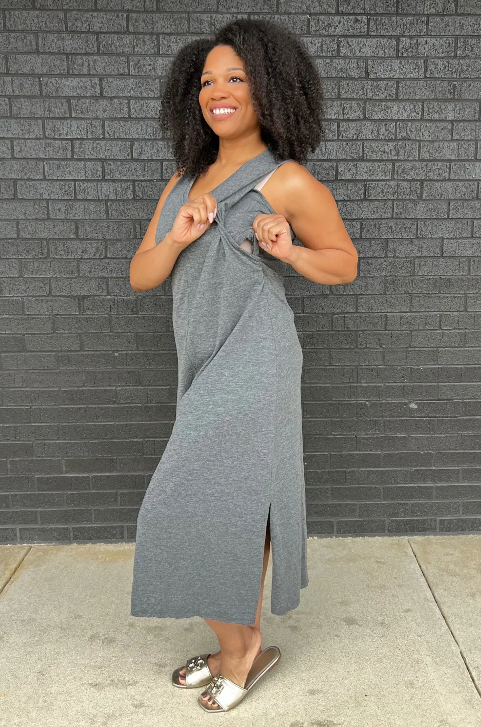 Cotton Blend Nursing Tank Dress- Charcoal Gray