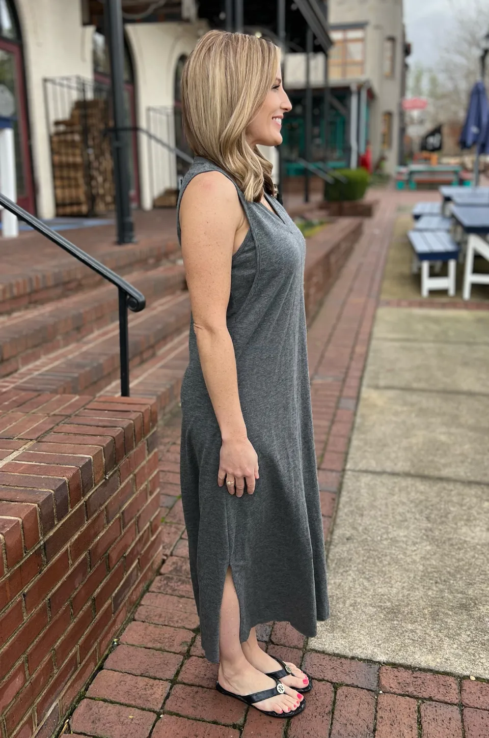 Cotton Blend Nursing Tank Dress- Charcoal Gray