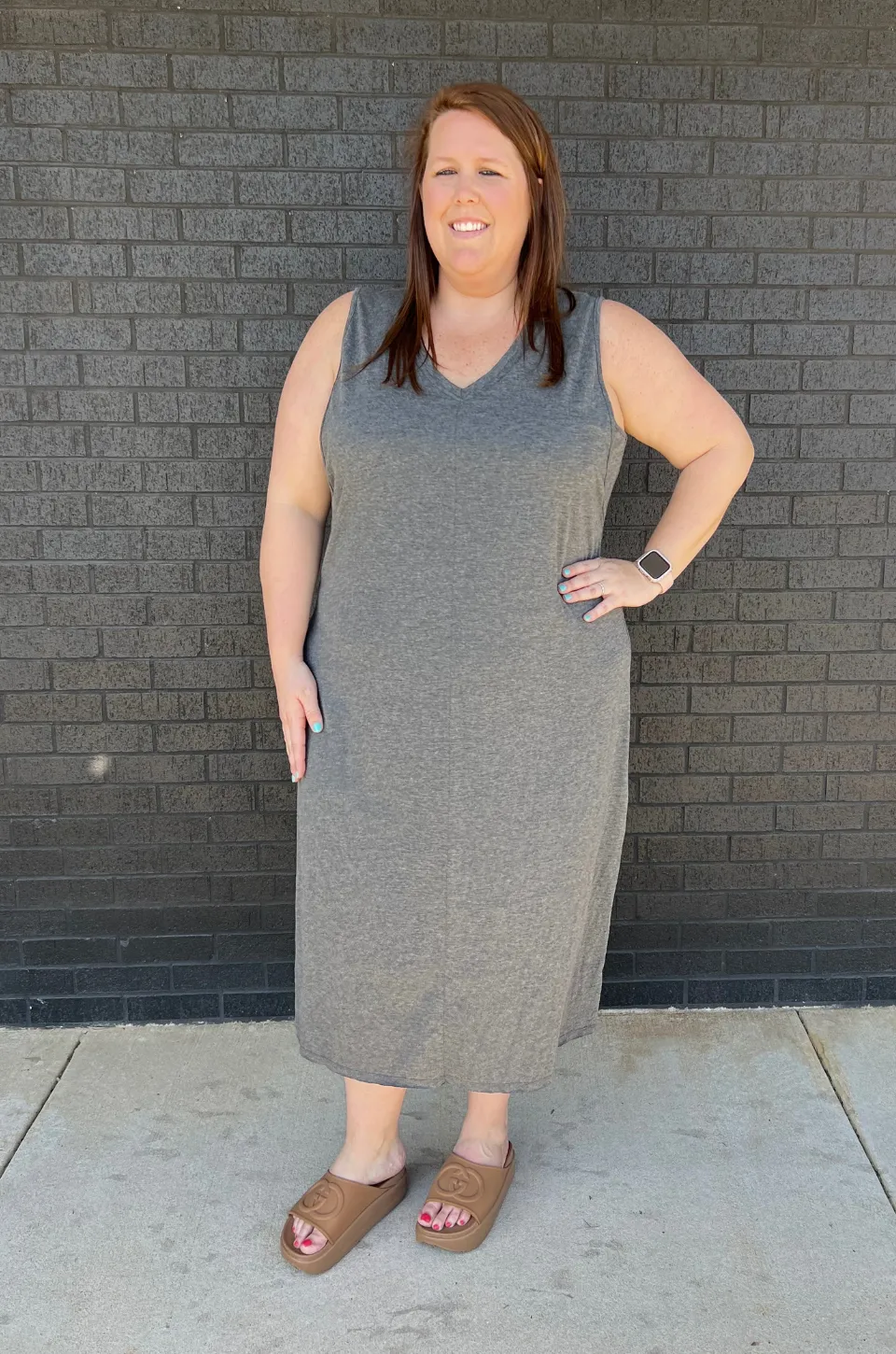 Cotton Blend Nursing Tank Dress- Charcoal Gray