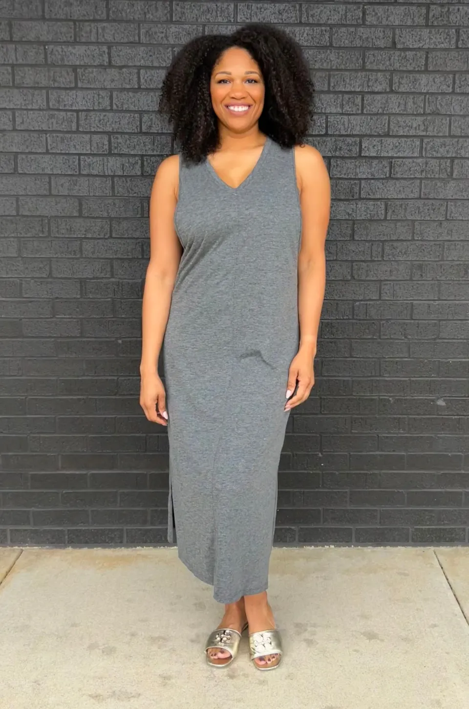 Cotton Blend Nursing Tank Dress- Charcoal Gray