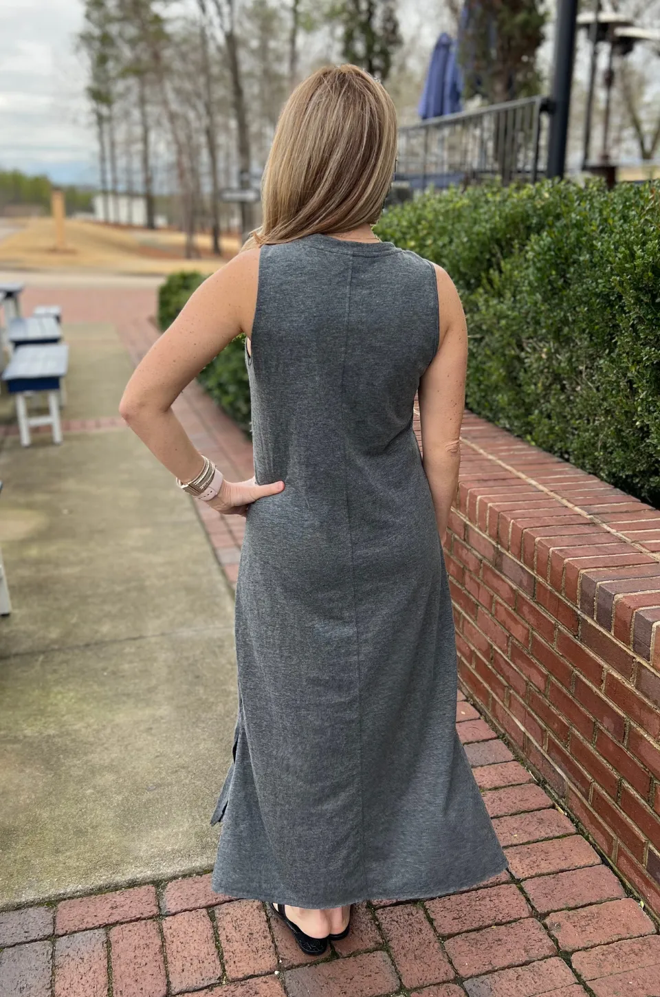 Cotton Blend Nursing Tank Dress- Charcoal Gray