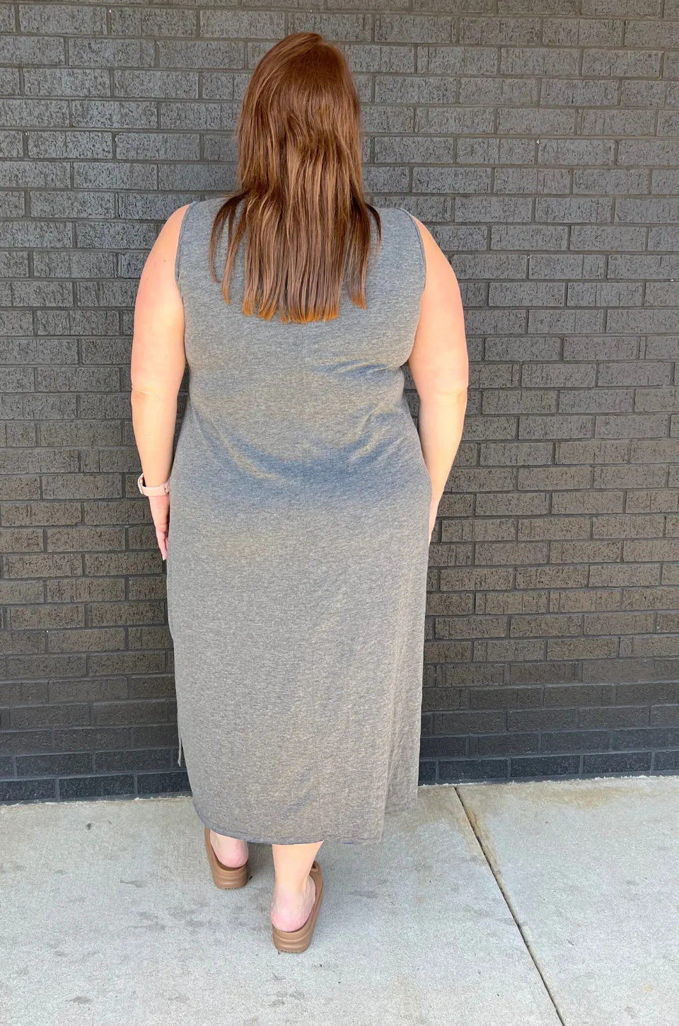 Cotton Blend Nursing Tank Dress- Charcoal Gray