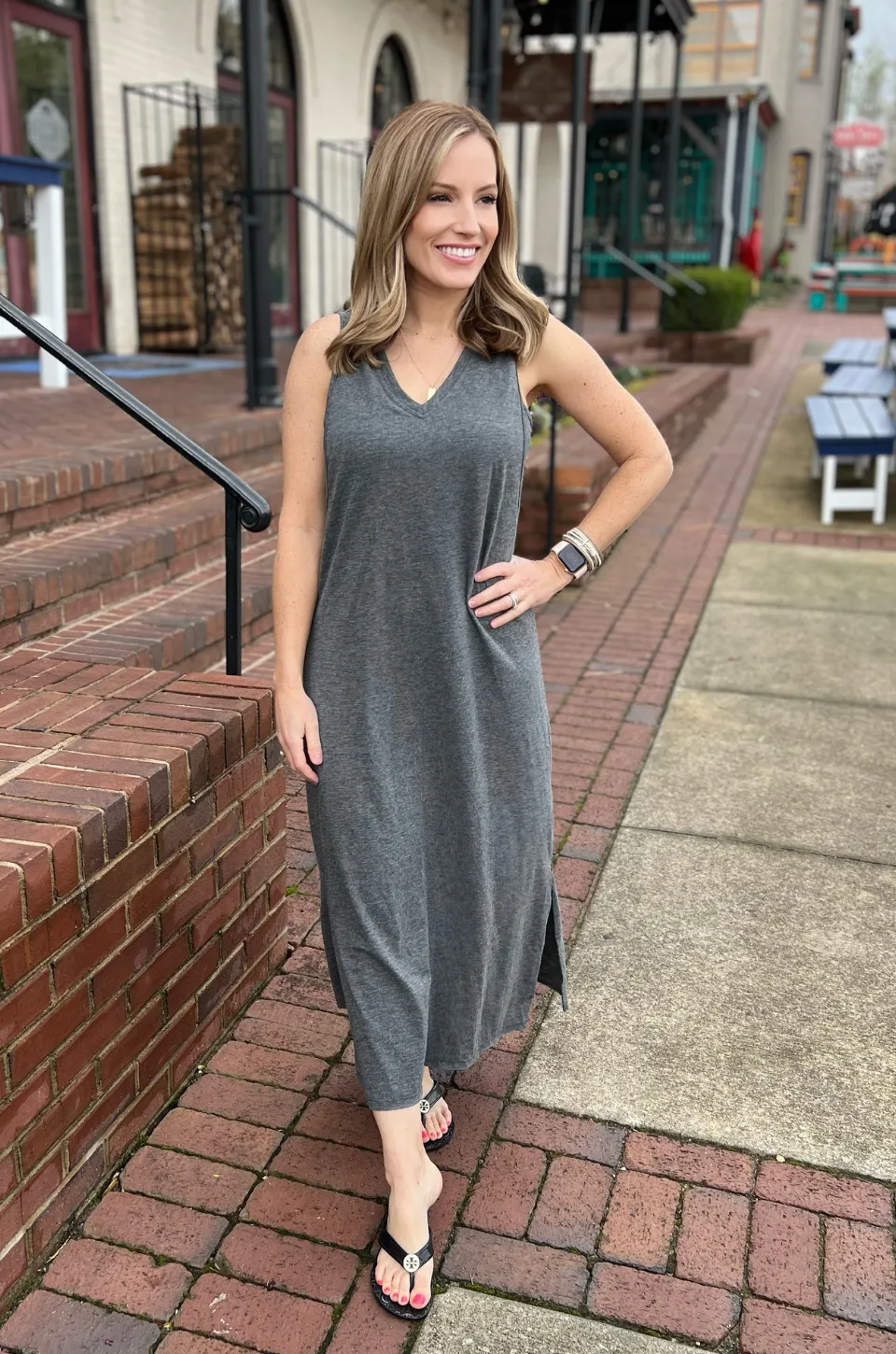 Cotton Blend Nursing Tank Dress- Charcoal Gray