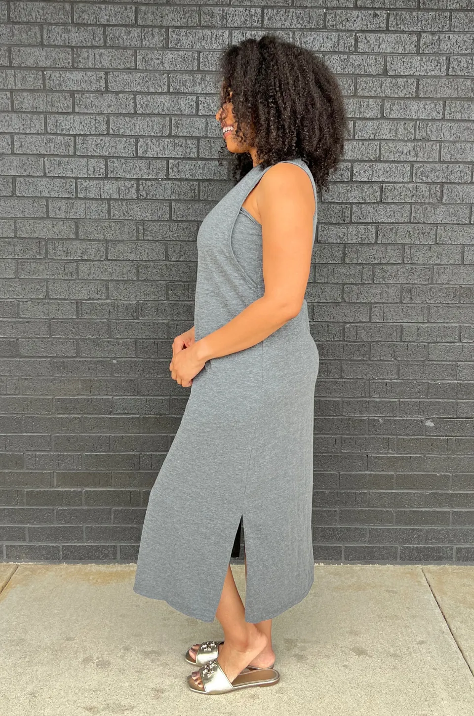 Cotton Blend Nursing Tank Dress- Charcoal Gray