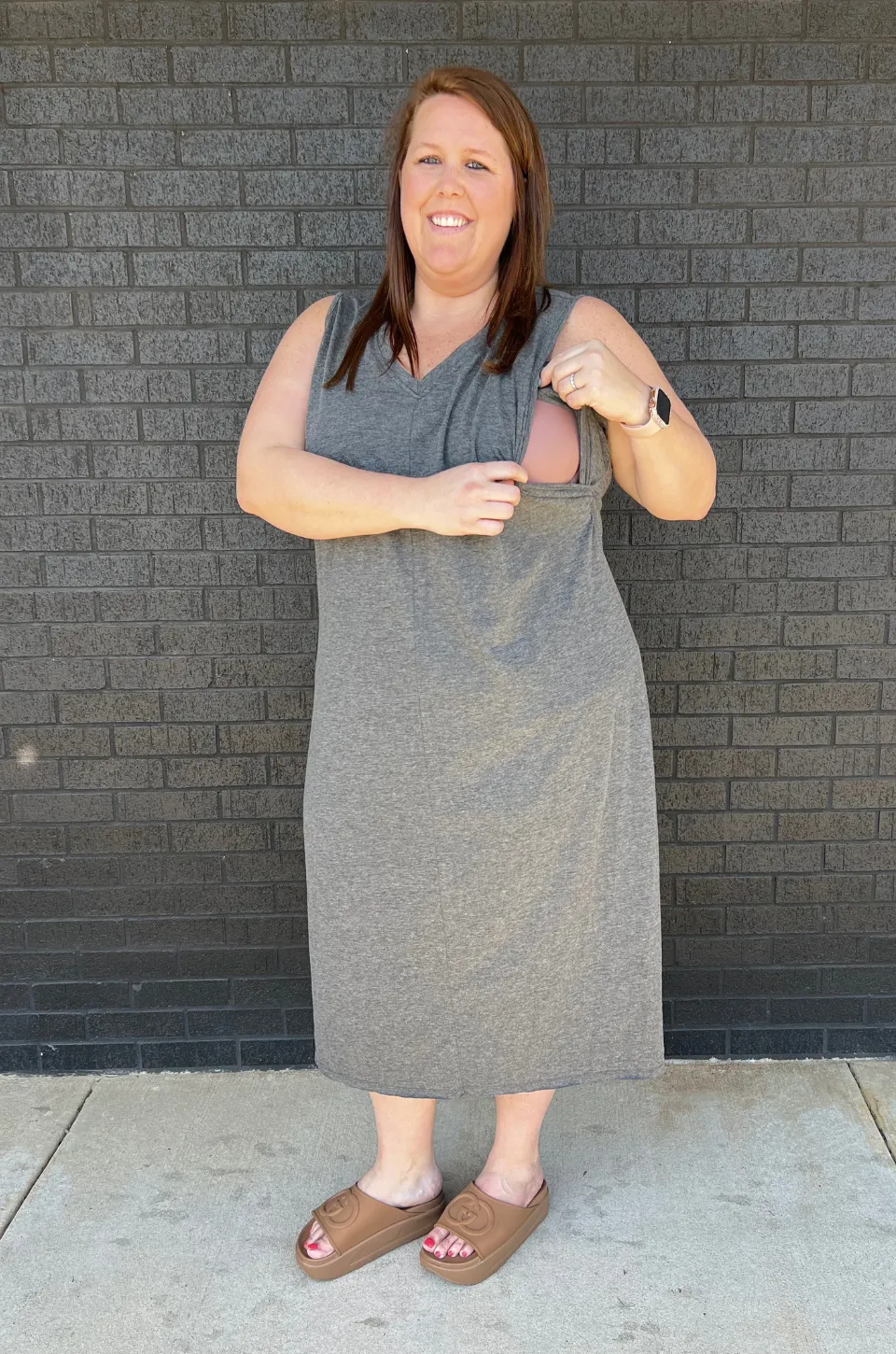 Cotton Blend Nursing Tank Dress- Charcoal Gray