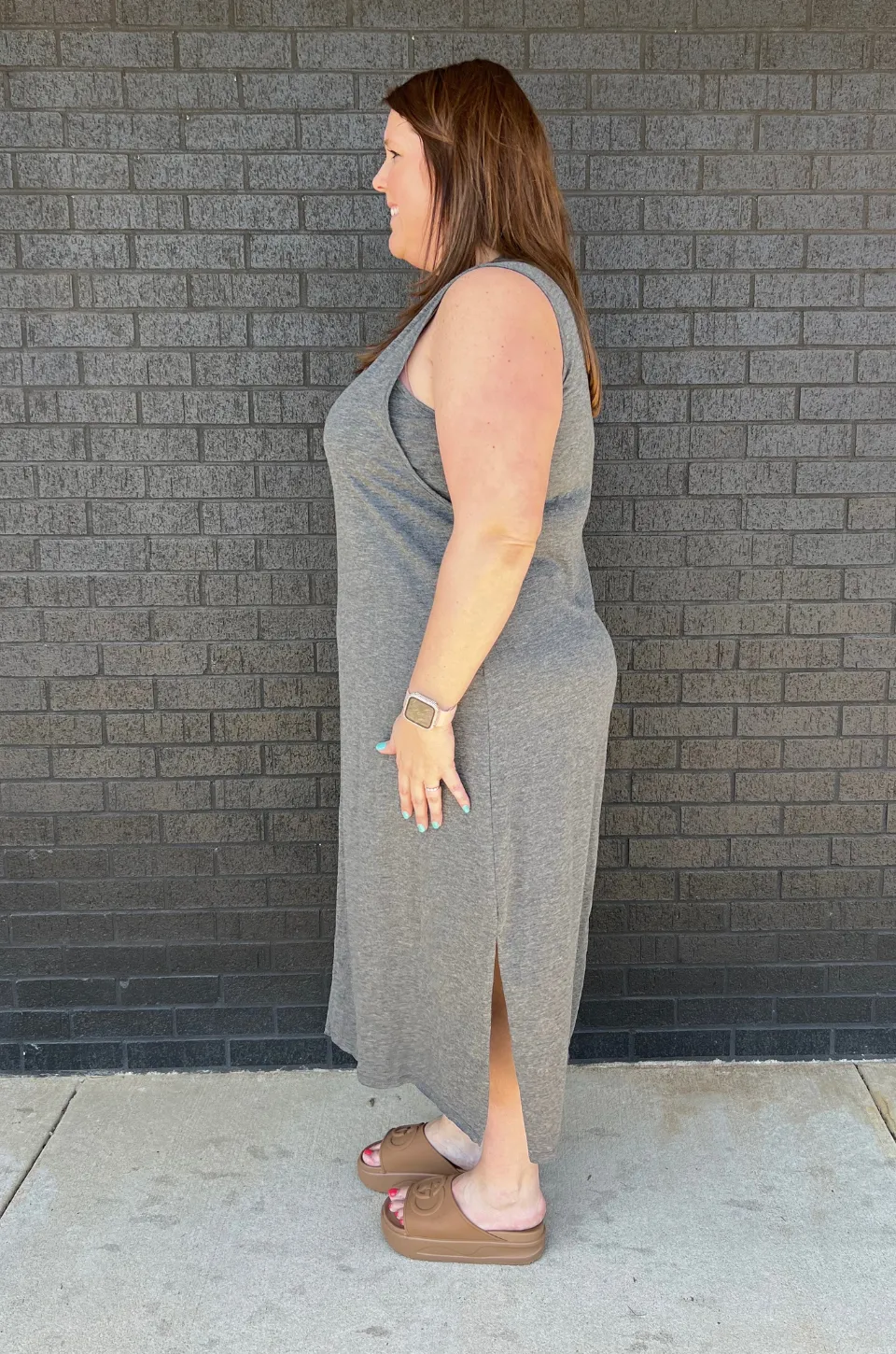 Cotton Blend Nursing Tank Dress- Charcoal Gray