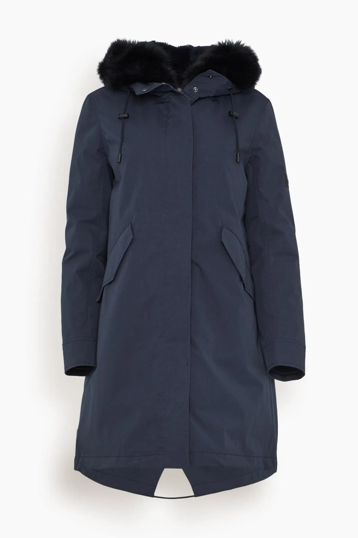 Cotton Parka Coat with Rabbit/Fox Trim in Ink