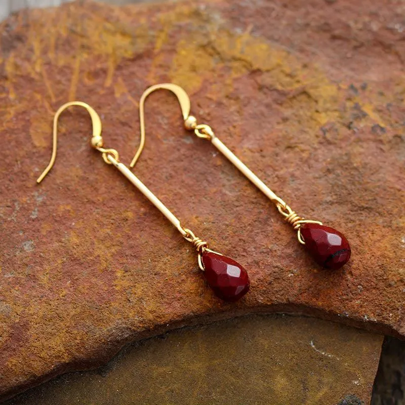 Dhunay Red Jasper Dangle Earrings