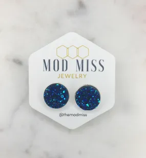 Druzy Stud Earring Ocean Blue