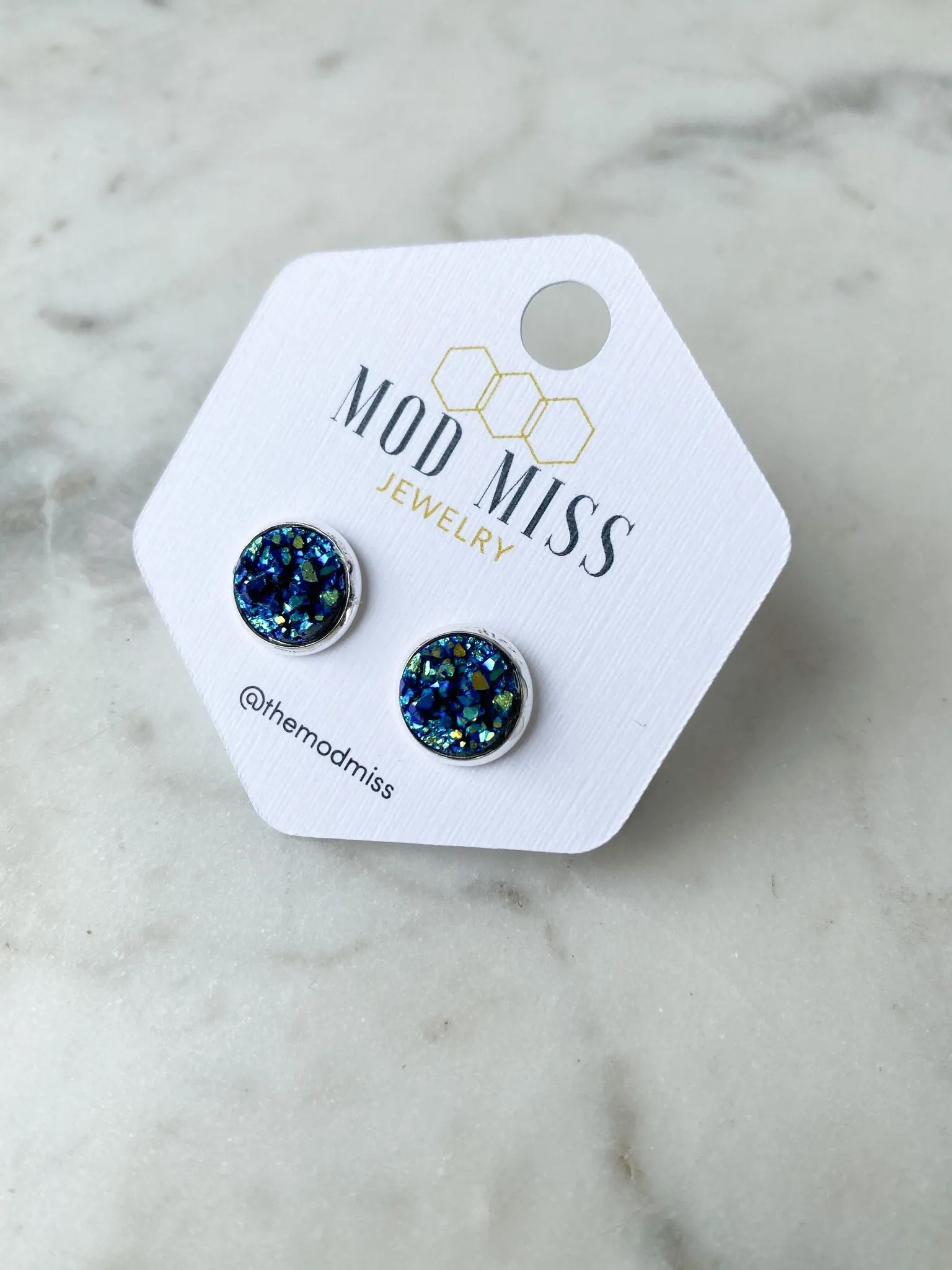 Druzy Stud Earring Ocean Blue